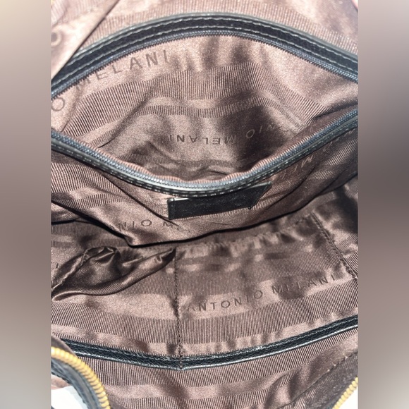 Antonio Melani Black Hobo Bag Glazed Quilted Leather Cargo Pockets Front U Bag - Picture 9 of 11